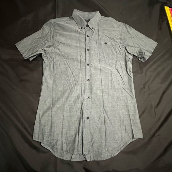Brixton Charcoal Gray Button-Up Short Sleeve Cotton Shirt Size Medium - Picture 3 of 8